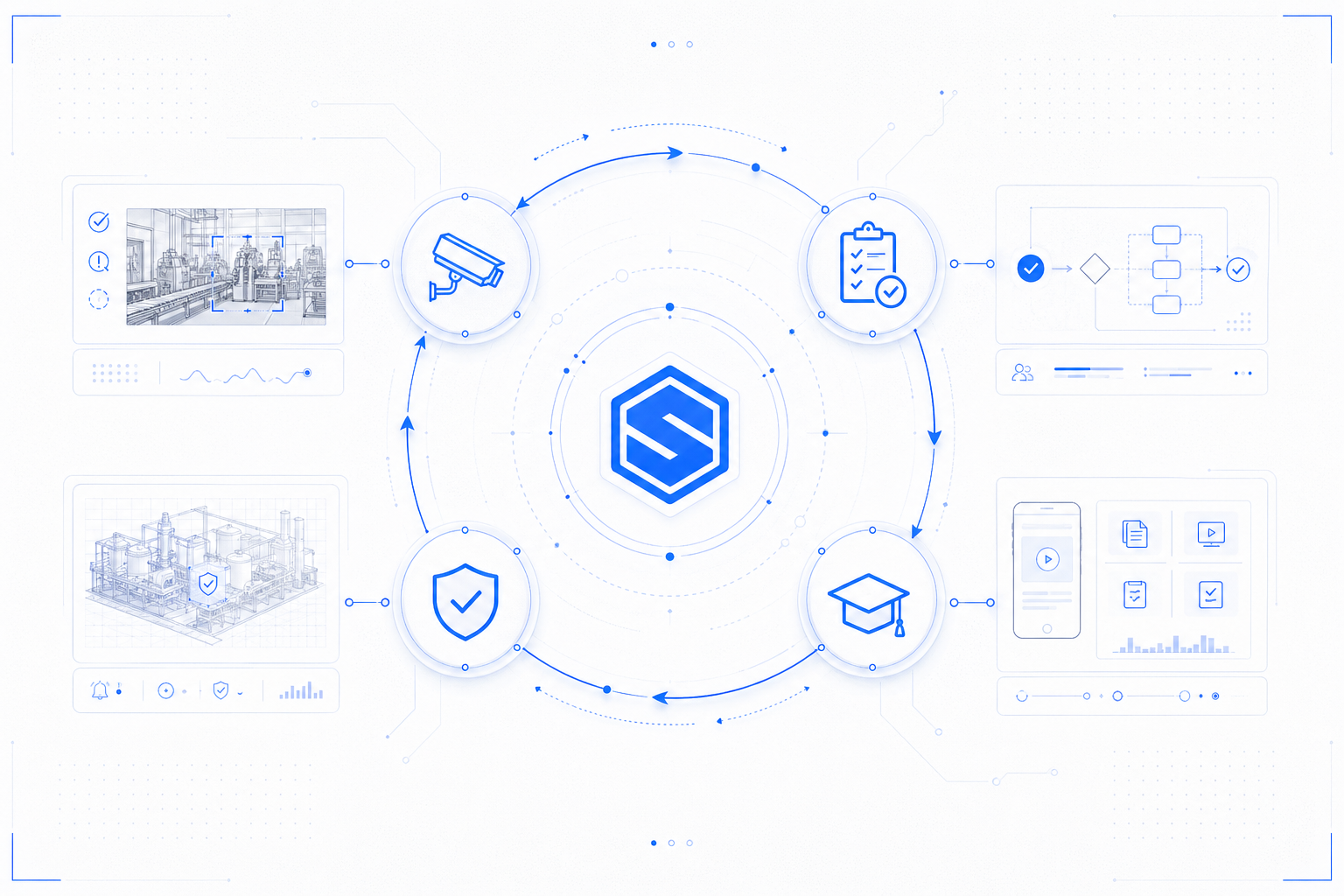 AURA loop visual with detection, action, learning, and prevention nodes orbiting the SAFVR engine